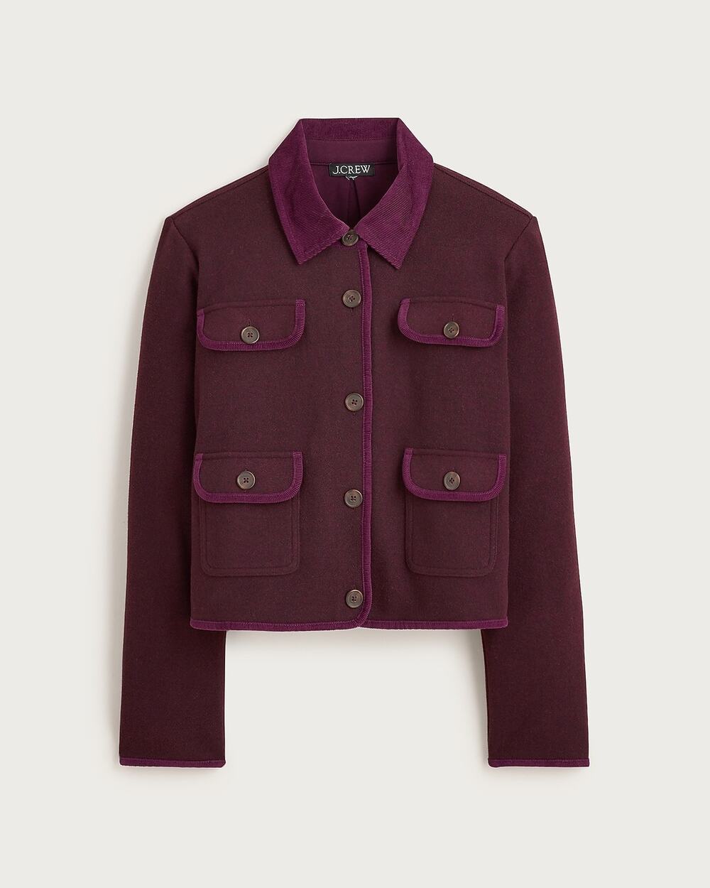 J. Crew Women's Knit Jacket in Wool Blend Long Sleeves Oxblood Size Large NWT
